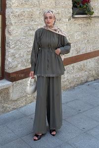 Khaki Crew Neck Long Arm Modal Regular Trousers Comfortable Suit