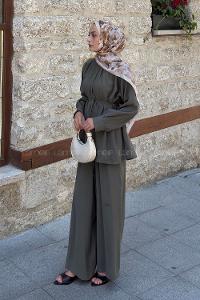Khaki Crew Neck Long Arm Modal Regular Trousers Comfortable Suit