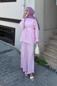 Pink Crew Neck Long Arm Modal Regular Trousers Comfortable Suit