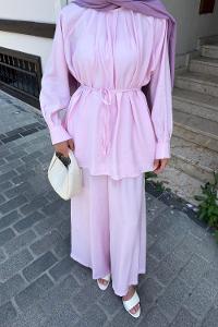 Pink Crew Neck Long Arm Modal Regular Trousers Comfortable Suit