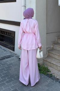 Pink Crew Neck Long Arm Modal Regular Trousers Comfortable Suit