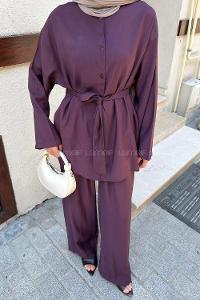 Plum Crew Neck Long Arm Modal Cupra Regular Trousers Comfortable Suit
