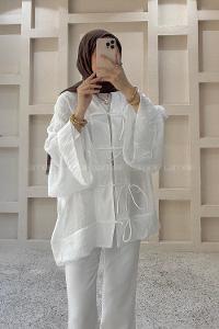 Lamelif Bağlama Detaylı Tül Kimono Beyaz