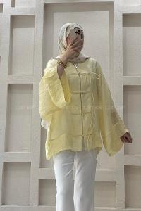 Lamelif Bağlama Detaylı Tül Kimono Sarı