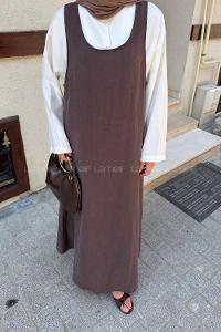 Brown Crew Neck Unprinted Dresess