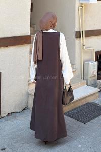 Brown Crew Neck Unprinted Dresess