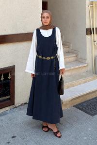 Navy Blue Crew Neck Unprinted Dresess
