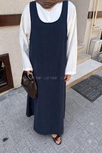 Navy Blue Crew Neck Unprinted Dresess