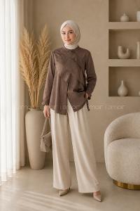 Lamelif Kat Detaylı Tunik Acı Kahve