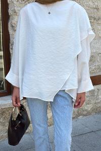 White Crew Neck Long Arm Cotton Blouse