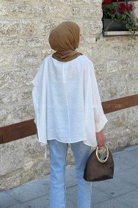 White Crew Neck Long Arm Cotton Blouse