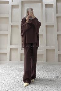 Bitter Brown Crew Neck Long Arm Cotton Regular Trousers Comfortable Suit