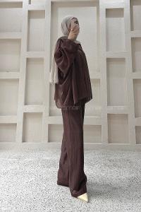 Bitter Brown Crew Neck Long Arm Cotton Regular Trousers Comfortable Suit