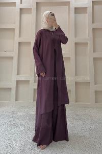Eggplant Purple Crew Neck Long Arm Modal Regular Trousers Comfortable Suit
