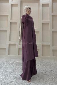 Eggplant Purple Crew Neck Long Arm Modal Regular Trousers Comfortable Suit
