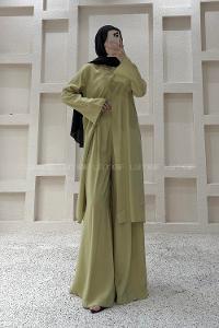 Oil Green Crew Neck Long Arm Modal Regular Trousers Comfortable Suit