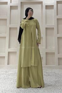 Oil Green Crew Neck Long Arm Modal Regular Trousers Comfortable Suit