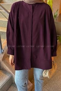 Lamelif Manşeti Biyeli Tunik Mürdüm