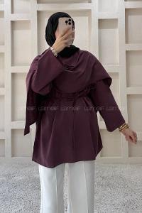 Lamelif Şal Detaylı Kemerli Tunik Mürdüm