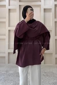 Lamelif Şal Detaylı Kemerli Tunik Mürdüm