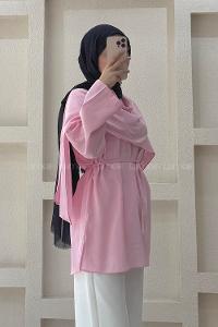 Lamelif Şal Detaylı Kemerli Tunik Pembe
