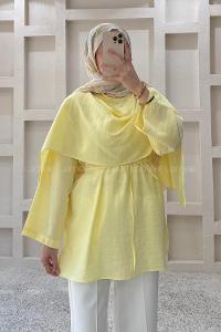 Lamelif Şal Detaylı Kemerli Tunik Sarı
