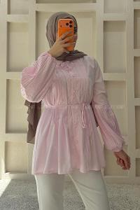 Lamelif İnci Detaylı Pileli Gömlek Pembe