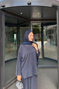 Lamelif Yırtmaç Detaylı Oysho Pike Etekli Takım Lacivert