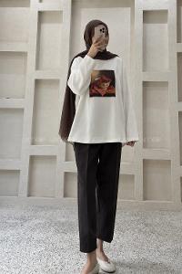 Lamelif Basic Oversize Çilek Baskılı Bluz Beyaz