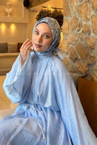 Lamelif Flower Desen Soft Eşarp Bebe Mavi