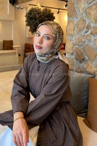 Lamelif Flower Desen Soft Eşarp Camel