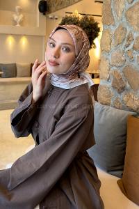 Lamelif Flower Desen Soft Eşarp Ekru