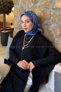 Lamelif Flower Desen Soft Eşarp Lacivert