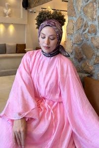 Lamelif Flower Desen Soft Eşarp Mürdüm