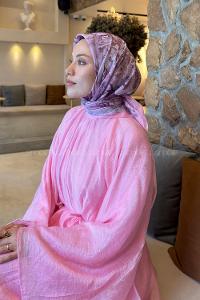 Lamelif Flower Desen Soft Eşarp Şeker Pembe