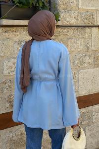 Blue Crew Neck Cotton Polyester Unprinted Tunic