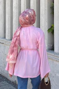 Lamelif Bisiklet Yaka Geniş Kol Tunik Pembe