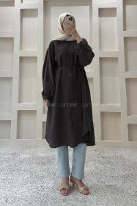 Lamelif Boydan Düğmeli Tunik Acı Kahve
