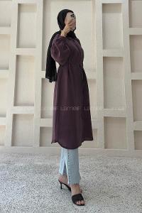 Lamelif Boydan Düğmeli Tunik Mürdüm