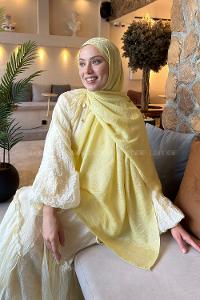 Lamelif Diamond Desen Aura Pamuk  Jakar  Şal Açık Yeşil
