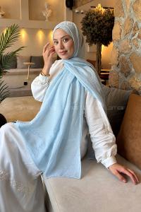 Lamelif Diamond Desen Aura Pamuk  Jakar  Şal Bebe Mavisi