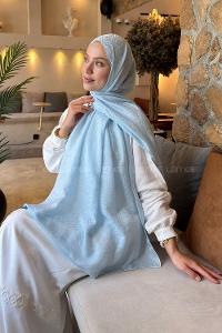 Lamelif Diamond Desen Aura Pamuk  Jakar  Şal Bebe Mavisi