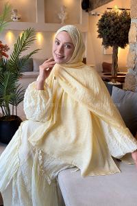 Lamelif Diamond Desen Aura Pamuk  Jakar  Şal Sarı