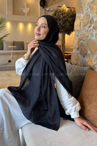 Lamelif Diamond Desen Aura Pamuk  Jakar  Şal Siyah