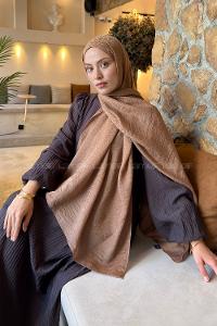 Lamelif Diamond Desen Aura Pamuk  Jakar  Şal Sütlü Kahve