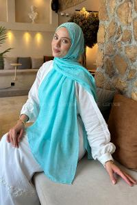 Lamelif Diamond Desen Aura Pamuk  Jakar  Şal Turkuaz