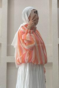 Lamelif Bumble Çizgili Ceket Pembe
