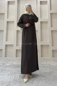 Dark Brown Crew Neck Cupra Dresess