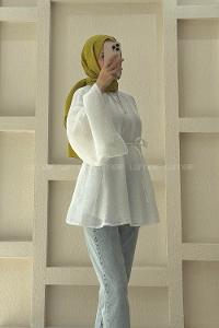 White Neckband Cotton Tunic