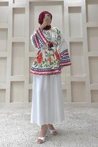 Lamelif Otantik Desenli Tunik Beyaz